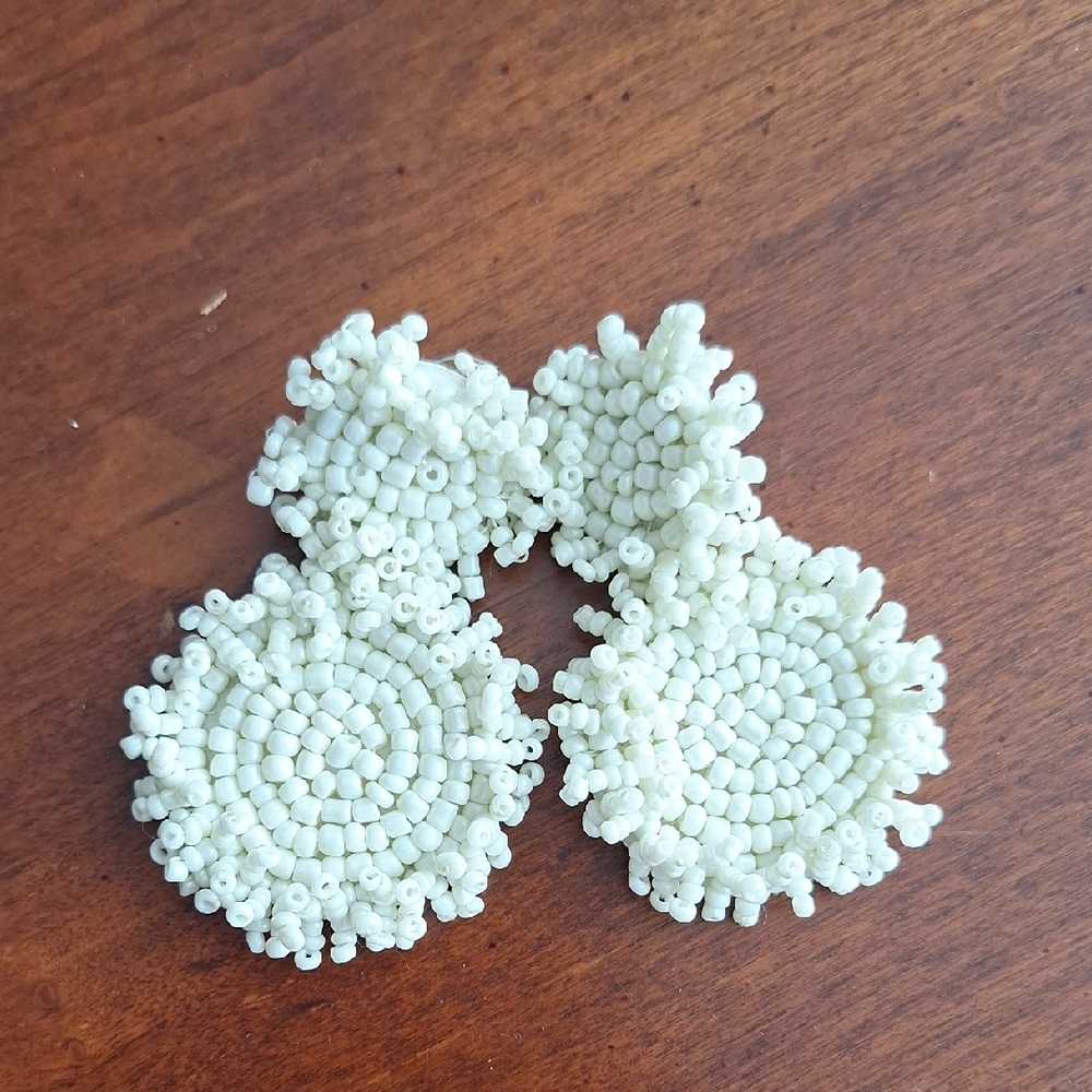 White Beaded Bauble Bar Earrings